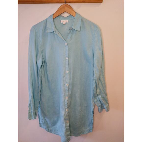 J. Jill Tops - J. Jill Love Linen Button Down Shirt Size Medium Seafoam Green 100% Linen